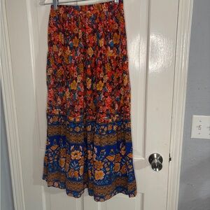 Floral Viscose Skirt with Blue and Orange Accents